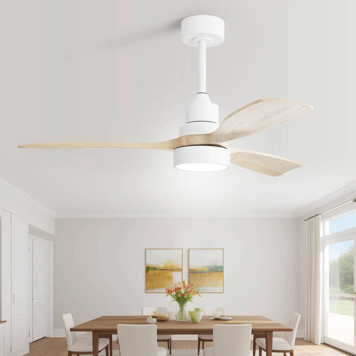 48" Solid Wood Ceiling Fan With Dimmable Light 6 Speed Reversible DC Motor, White