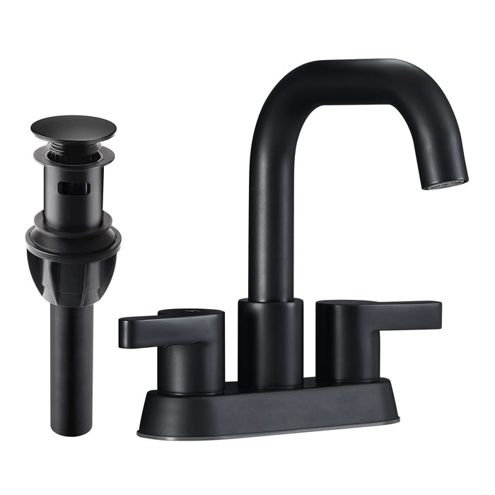 Bathroom Faucet 2 Handle 4" Centerset Bathroom Sink Faucets 3 Hole With Pop Up Drain And Water Supply Lines, Matte Black