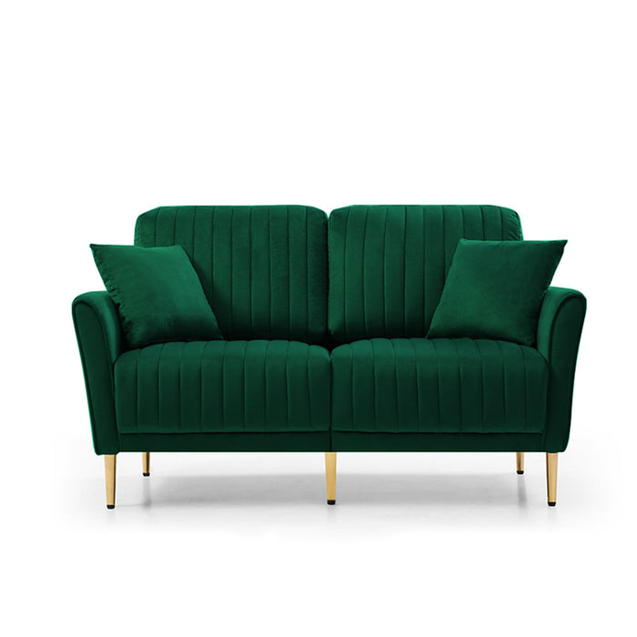 3 Pieces Sectional Sofa Set of Living Room, Velvet Tufted Couch Sofa Armchair With Metal Legs, 2 Piece Single Chair & 2-Seater Sofa, Furniture Set, Green