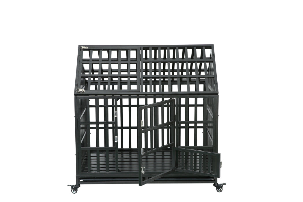 Heavy Duty Dog Cage, Pet Crate With Roof - Black