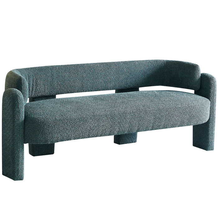 Wide Boucle Upholstery Modern Sofa For Living Room Green
