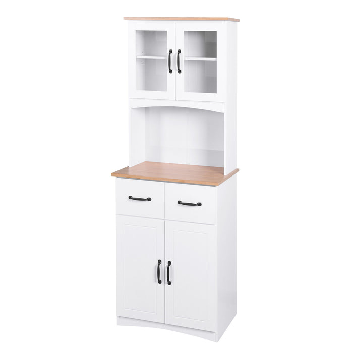 Wooden Kitchen Cabinet White Pantry Room Storage Microwave Cabinet With Framed Glass Doors And Drawer