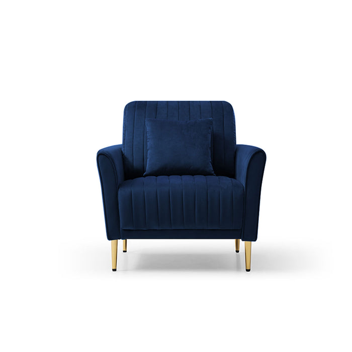 Velvet Accent Chair Round Arm Chair With Gold Legs, Upholstered Single Sofa For Living Room Bedroom, - Navy - Blue With 1 Thro Width Pillow