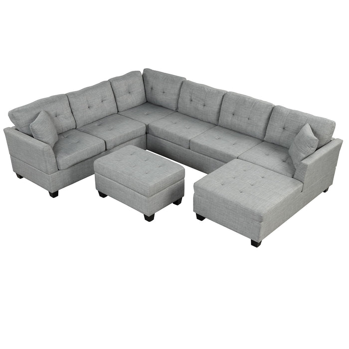 Oversized Sectional Sofa With Storage Ottoman, U Shaped Sectional Couch With 2 Throw Pillows For Large Space Dorm Apartment