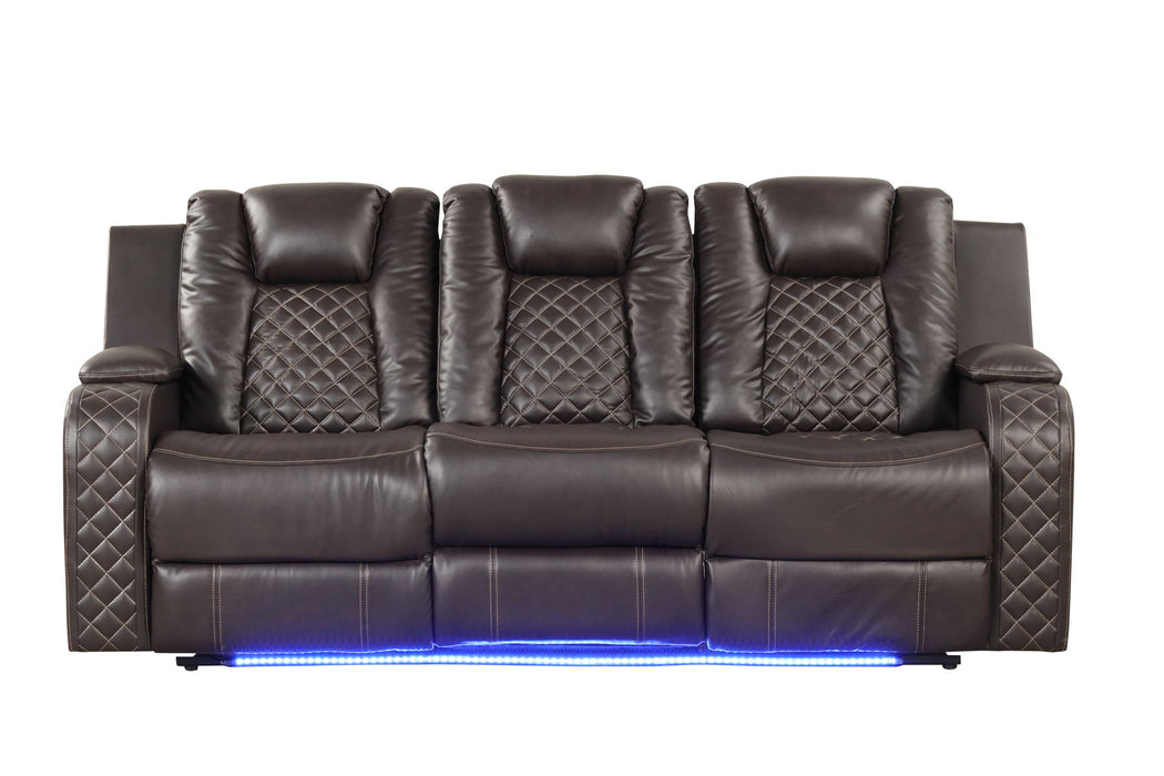 Benz LED & Power Recliner 3 Pieces Made With Faux Leather In Brown