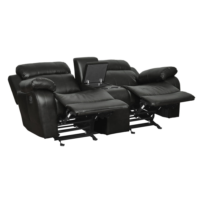 Double Glider Reclining Love Seat With Center Console Black Faux Leather Upholstered Contemporary Living Room Furniture