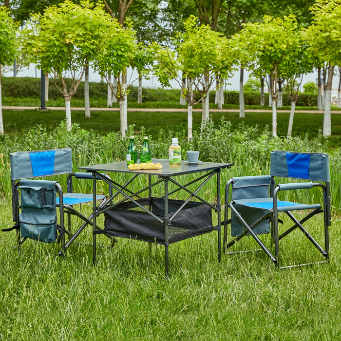 (Set of 3) Folding Outdoor Table And Chairs Set For Indoor, Outdoor Camping - Black / Blue