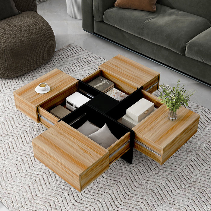 On-Trend Unique Design Coffee Table With 4 Hidden Storage Compartments, Square Cocktail Table With Extendable Sliding TableTop , Uv High-Gloss Design Center Table For Living Room, 31.5"X 31.5"
