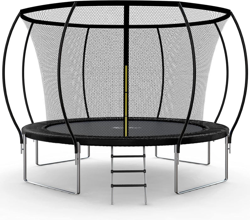 Simple Deluxe Recreational Trampoline With Enclosure Net 14Ft Wind Stakes- Outdoor Trampoline For Kids And Adults Family Happy Time, Astm Approved -Black 14Ft