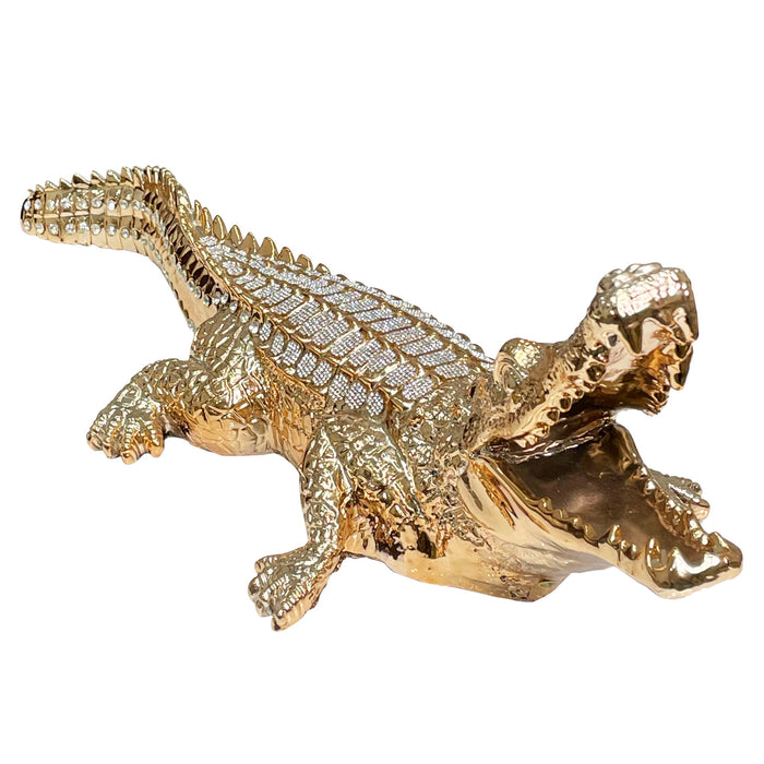 Ambrose Diamond Encrusted Gold Plated Crocodile (34" X 10. 5"W X 9"H)