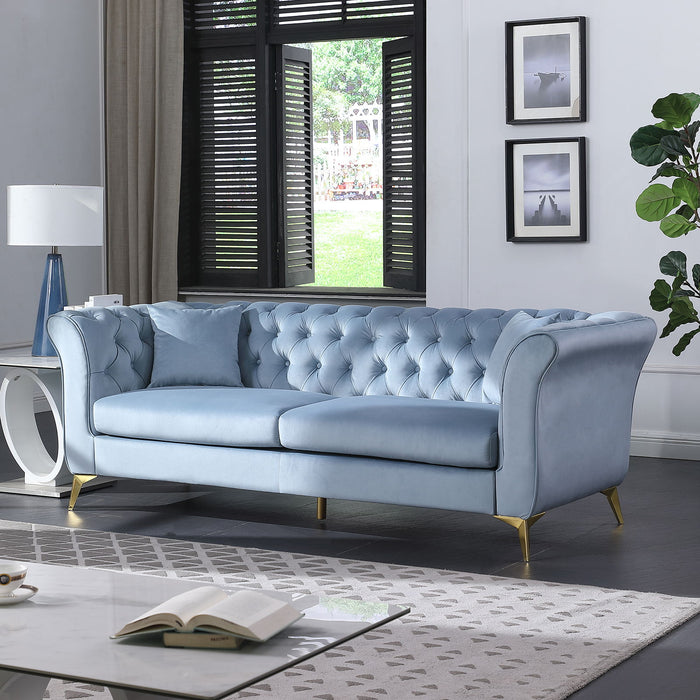 Chesterfield Sofa, StanFord Sofa, High Quality Chesterfield Sofa, Teal Blue, Tufted And WrinkLED Fabric Sofa;Contemporary StanFord Sofa .LOverseater; Tufted Sofa With Scroll Arm And Scroll Back - Teal Blue