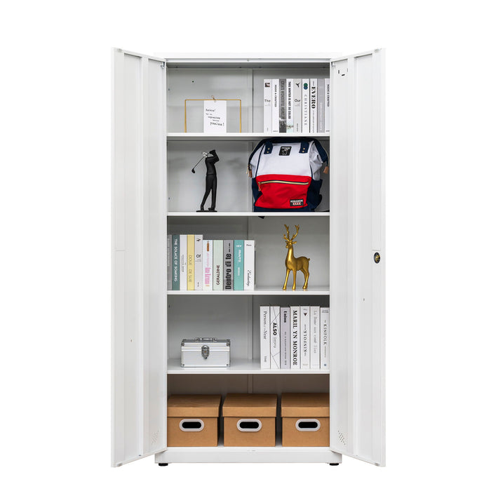 High Storage Cabinet With 2 Doors And 4 Partitions To Separate 5 Storage Spaces, Home / Office Design - White