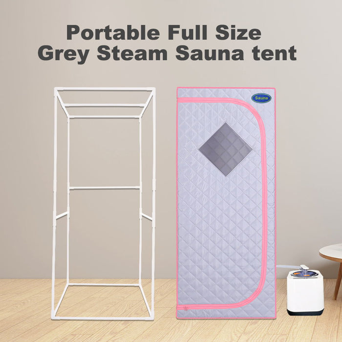 Full Size Portable Gray Steam Sauna Tent Personal Home Spa, With Steam Generator, Remote Control, Foldable Chair, Timer And PVC Pipe Connector Easy To Install.Fast Heating, With Fcc Certification