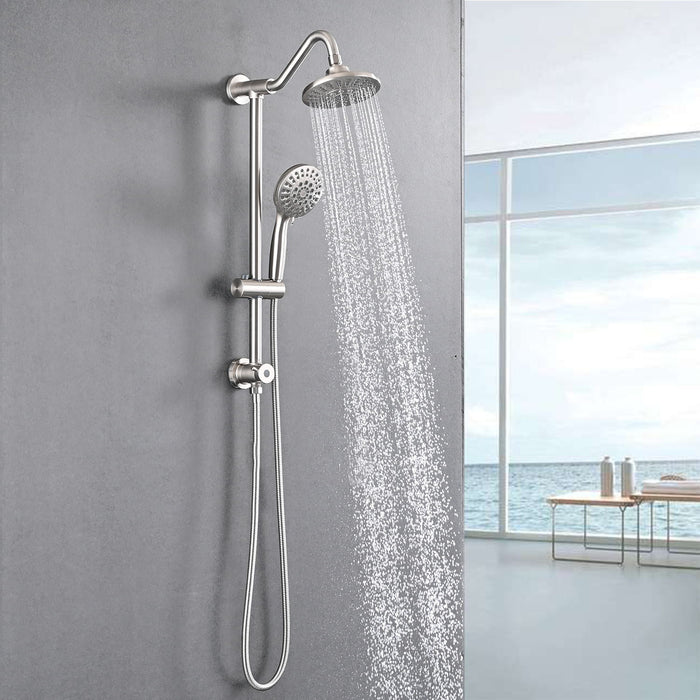 Brushed Nickel 6" Rain Shower Head With Handheld Shower Head Bathroom Rain Shower System