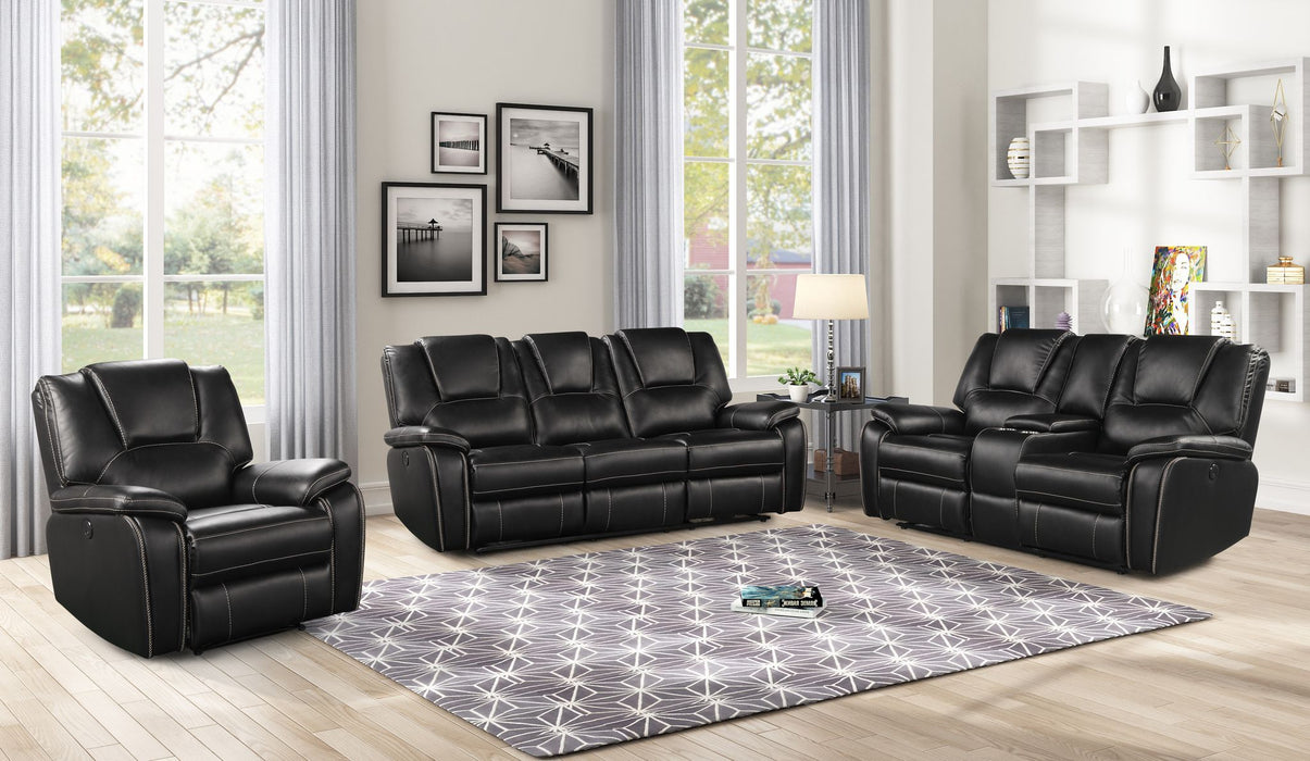 Hong Kong 3 Piece Power Reclining Sofa Set Made With Faux Leather In Black
