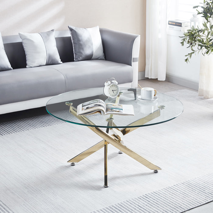 Modern Round Tempered Glass Coffee Table With Stainless Steel Legs - Gold