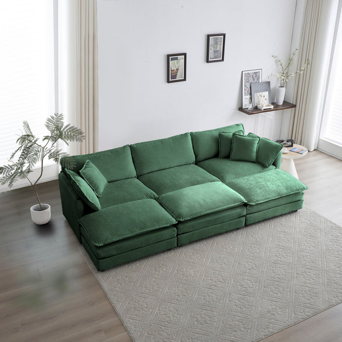 Comfortable Deep Seat Reversible Modular 6 Seater Sectional Super Soft Sofa U Shaped Sectional Couch With 3 Ottomans, 3 Toss Pillows And 2 Arm Pillows