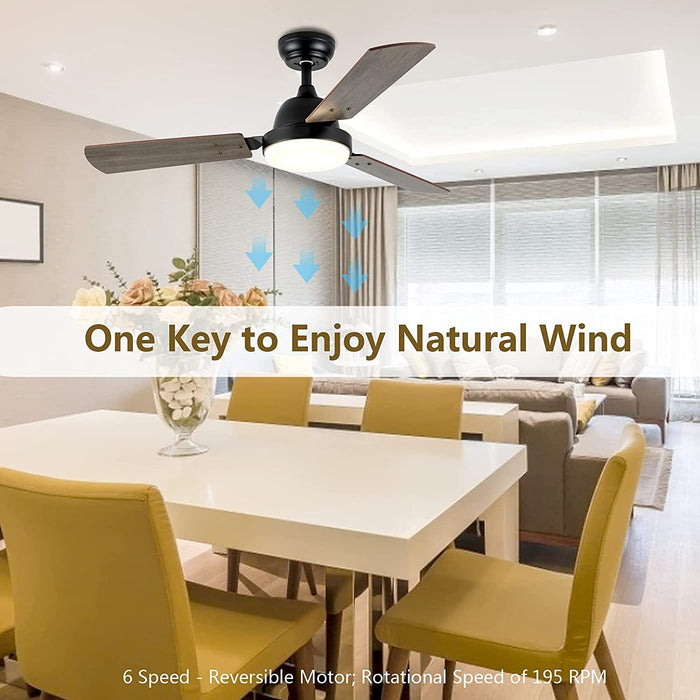Simple Deluxe 44 Inch Ceiling Fan With Led Light And Remote Control, 6 Speed Modes, 2 Rotating Modes, Timer - Dark Brown