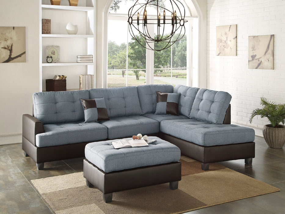 Contemporary Sectional Sofa Gray Polyfiber Linen Like Fabric Cushion Tufted Reversible 3 Pieces Sectional Sofa L/R Chaise Ottoman Living Room Furniture Pillows