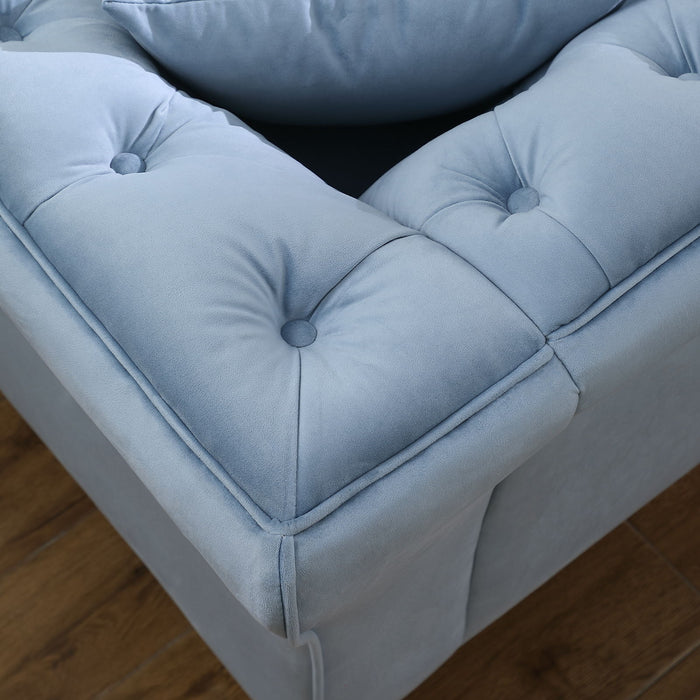Chesterfield Sofa, StanFord Sofa, High Quality Chesterfield Sofa, Teal Blue, Tufted And WrinkLED Fabric Sofa;Contemporary StanFord Sofa .LOverseater; Tufted Sofa With Scroll Arm And Scroll Back - Blue