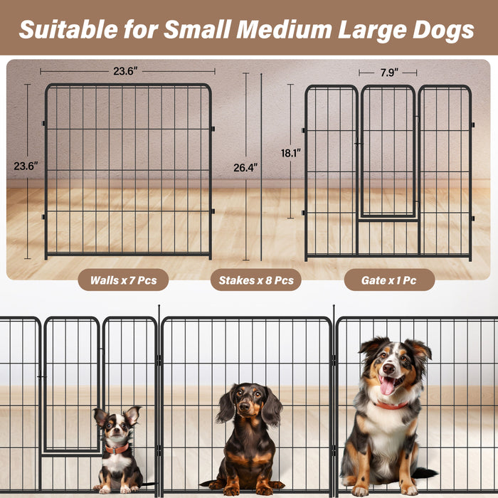 Dog Playpen Indoor Outdoor, 24" Height 8 Panels Fence With Anti - Rust Coating, Metal Heavy Portable Foldable Dog Pen For Large, Medium Small Dogs Rv Yard Camping