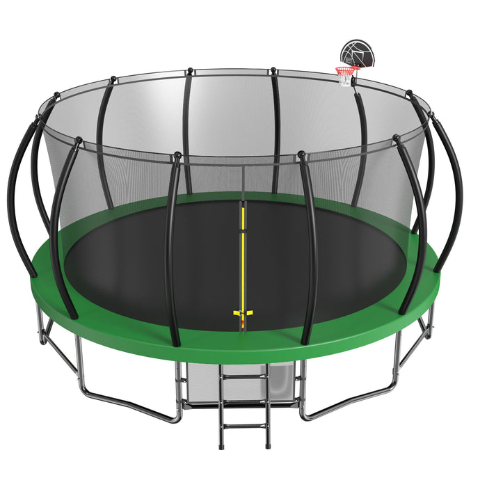 15 Ft Trampoline With Basketball Hoop - Recreational Trampolines With Ladder, Shoe Bag And Galvanized Anti - Rust Coating