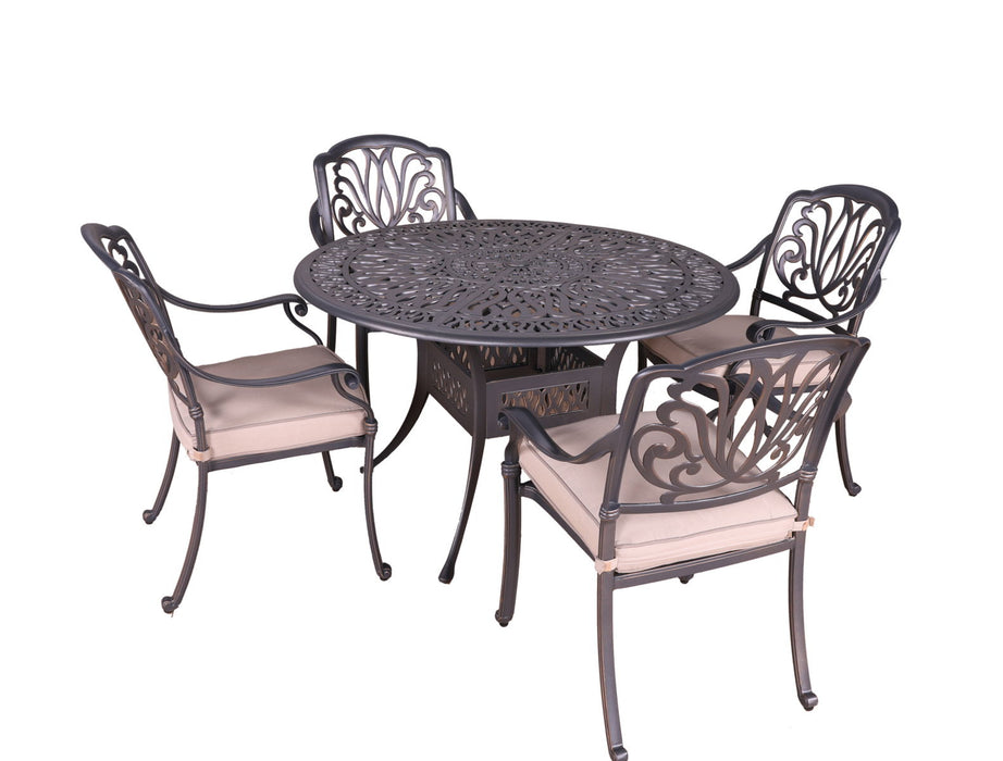 Round 4 Person 48" Long Aluminum Dining Set With Sunbrella Cushions