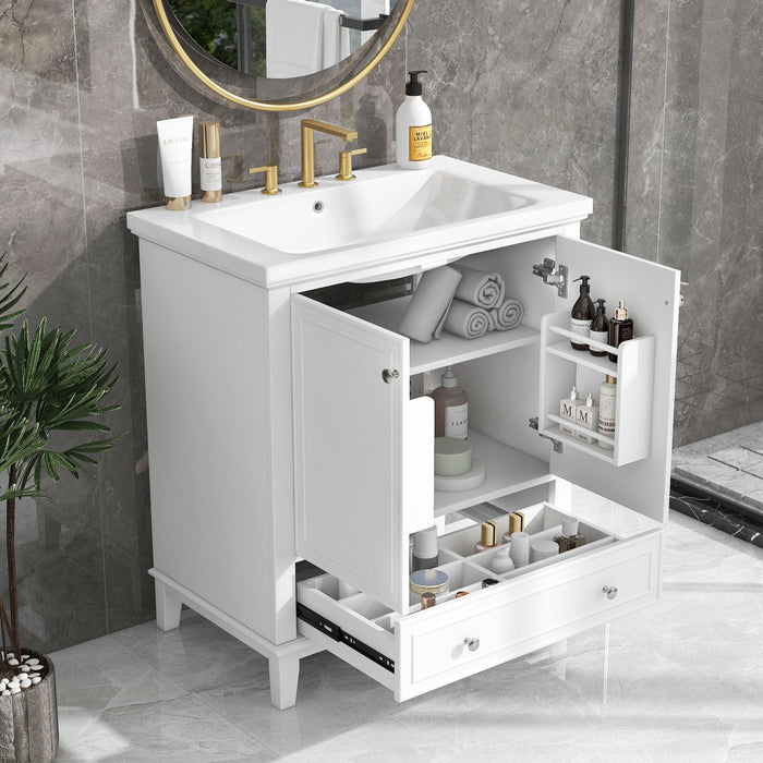 30" Bathroom Vanity With Sink Combo, Multi-Functional Bathroom Cabinet With Doors And Drawer, Solid Frame And MDF Board, White