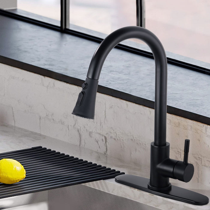 Pull Down Kitchen Faucet With Sprayer Stainless Steel Matte Black