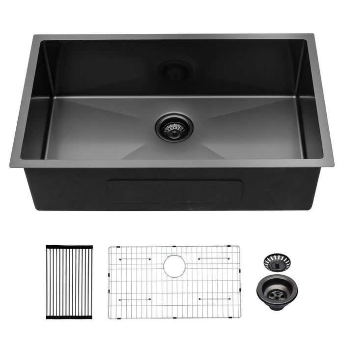 32" Undermount Sink - 32" X 19" X 10" Gunmetal Black Undermount Kitchen Sink 16 Gauge 10" Deep Single Bowl Kitchen Sink Basin