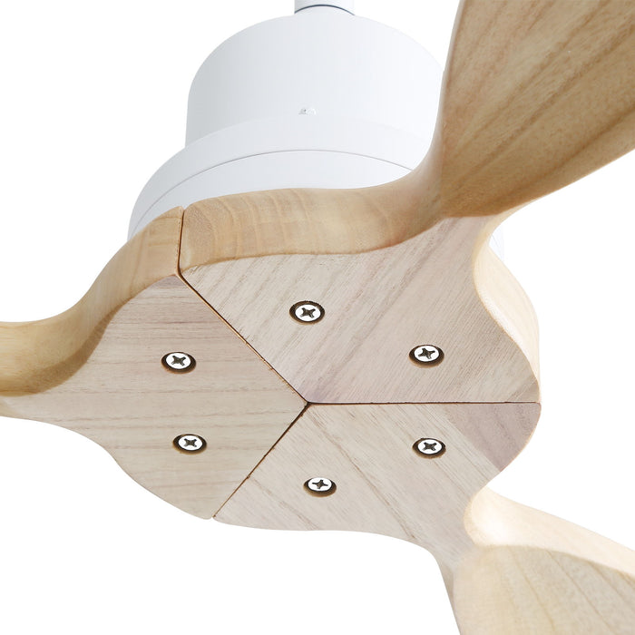 Wooden Ceiling Fan White 3 Solid Wood Blades Remote Control Reversible Dc Motor Without Light - Matte White
