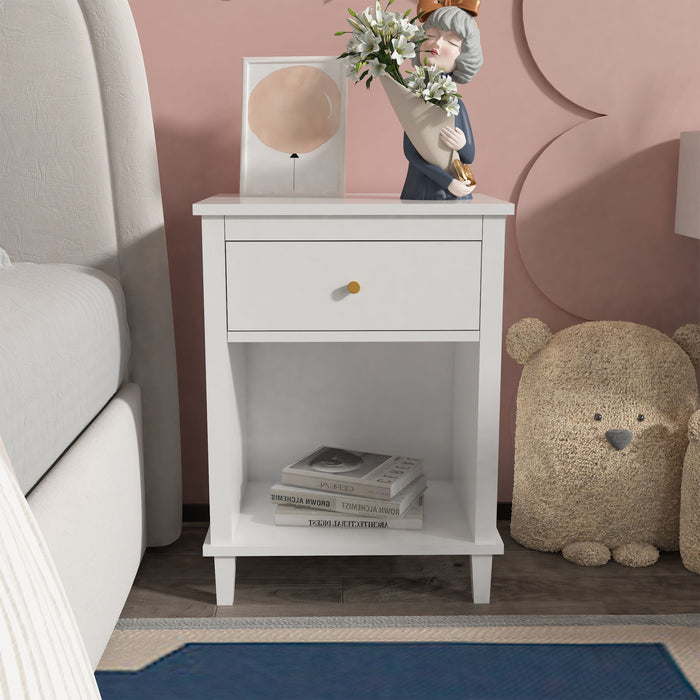 Nightstand With One Drawer One Shelf For Kids - White