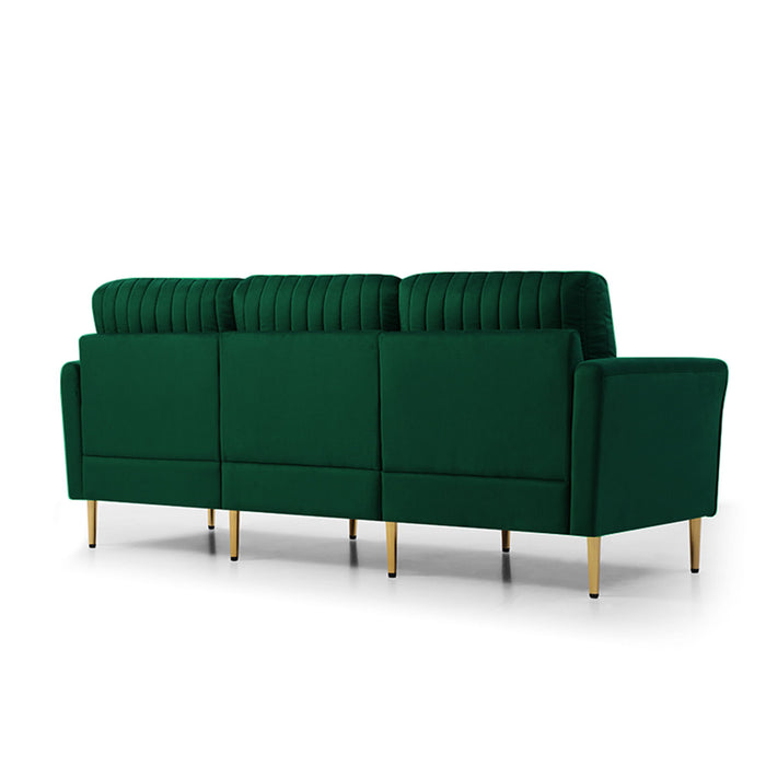Living Room Furniture Upholstered Couch Sofa With Reversible Cushions For Home Or Office 3-Seat Green Velvet