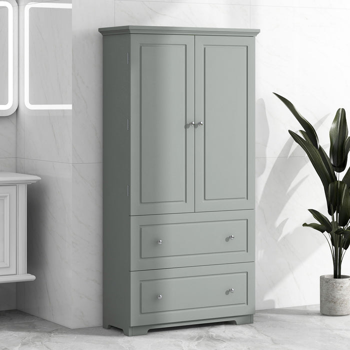 Wide Bathroom Storage Cabinet, Freestanding Storage Cabinet With Two Drawers And Adjustable Shelf, MDF Board With Painted Finish, Grey