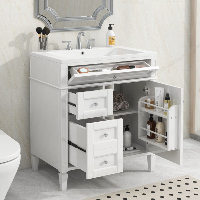 30'' Bathroom Vanity With Top Sink, Modern Bathroom Storage Cabinet With 2 Drawers And A Tip - Out Drawer, Single Sink Bathroom Vanity - White