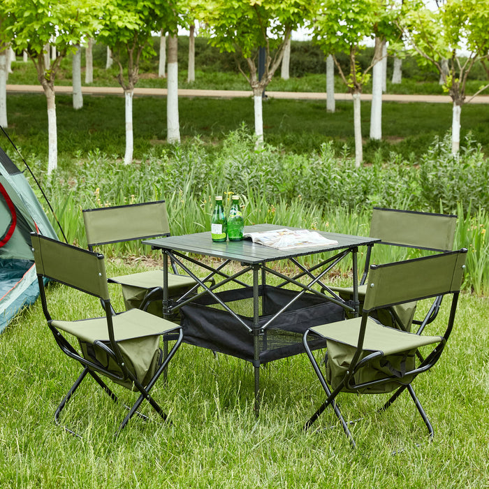 (Set of 3) Folding Outdoor Table And Chairs Set For Indoor, Outdoor Camping - Green / Black