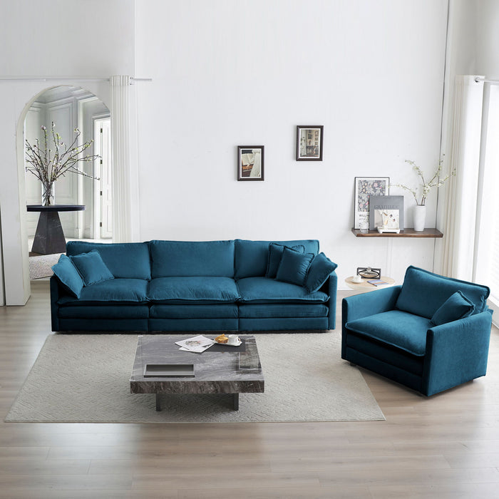 3 Piece Upholstered Sofa, Living Room Sectional Sofa Set Modern Sofa Couches Set, Deep Seat Sofa For Living Room Apartment, 1+3 Seat Blue