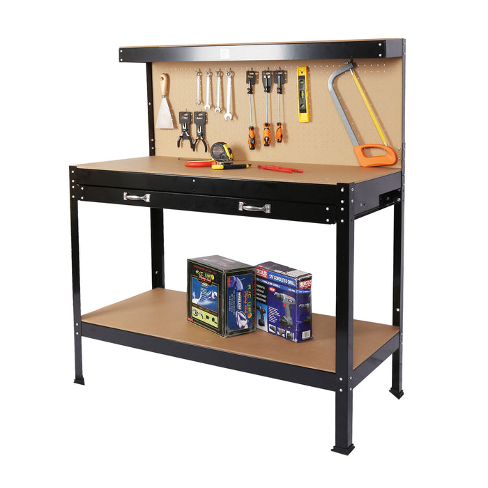 Steel Workbench Tool Storage Work Bench Workshop Tools Table With Drawer And Peg Board 63"