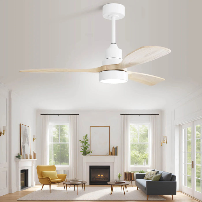 48" Solid Wood Ceiling Fan With Dimmable Light 6 Speed Reversible DC Motor, White