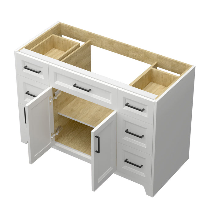 Solid Wood 48"Bathroom Vanity Without Top Sink, Modern Bathroom Vanity Base Only, Birch Solid Wood And Plywood Cabinet, Bathroom Storage Cabinet With Double-Door Cabinet And 6 Drawers, White