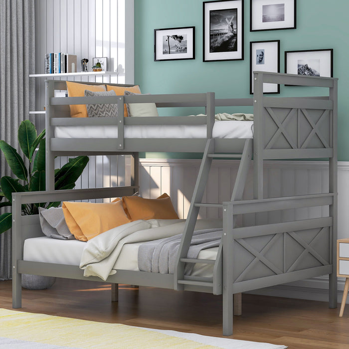 Twin Over Full Bunk Bed With Ladder, Safety Guardrail, Perfect For Bedroom - Gray