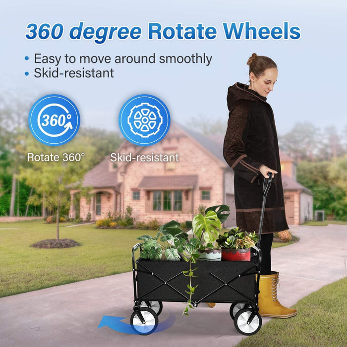 Yssoa Heavy Duty Folding Portable Hand Cart With Removable Canopy, 8'' Wheels, Adjustable Handles, Double Fabric For Shopping, Picnic, Beach, Camping