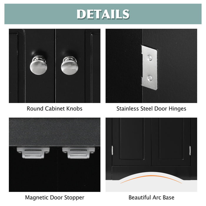 Black Triangle Bathroom Storage Cabinet With Adjustable Shelves, Freestanding Floor Cabinet For Home Kitchen