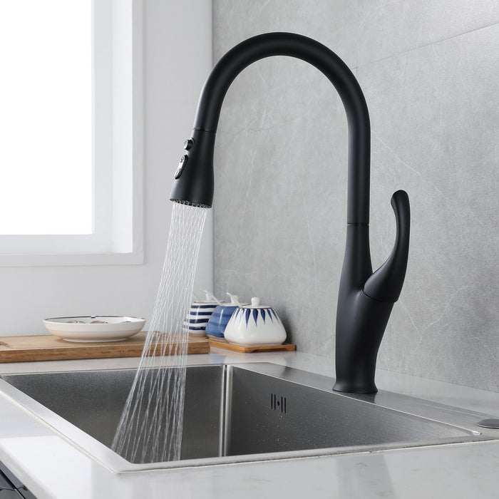 Kitchen Faucet With Pull Down Sprayer Matte Black, High Arc Single Handle Kitchen Sink Faucet, Commercial Modern Steel Kitchen Faucets