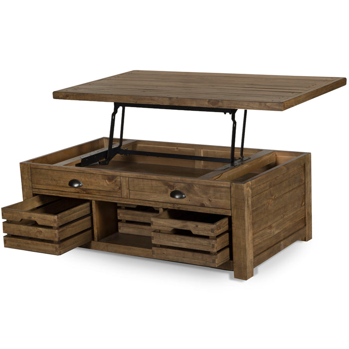 Stratton - Lift Top Storage Cocktail Table (With Casters) - Warm Nutmeg
