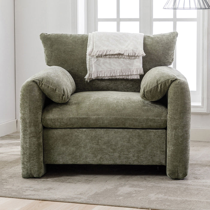 Modern Style Chenille Oversized Armchair Accent Chair Single Sofa Lounge Chair 38.6'' For Living Room, Bedroom, Matcha Green