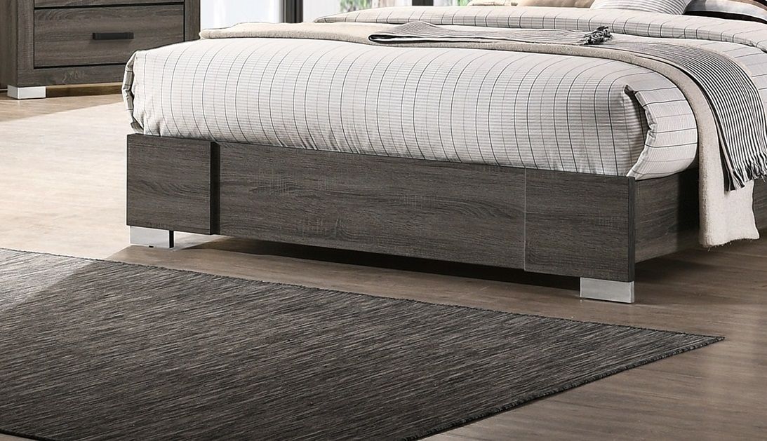 Contemporary Grey Finish Unique Queen Size Bed 1 Piece Bedroom Furniture Unique Lines Headboard Wooden