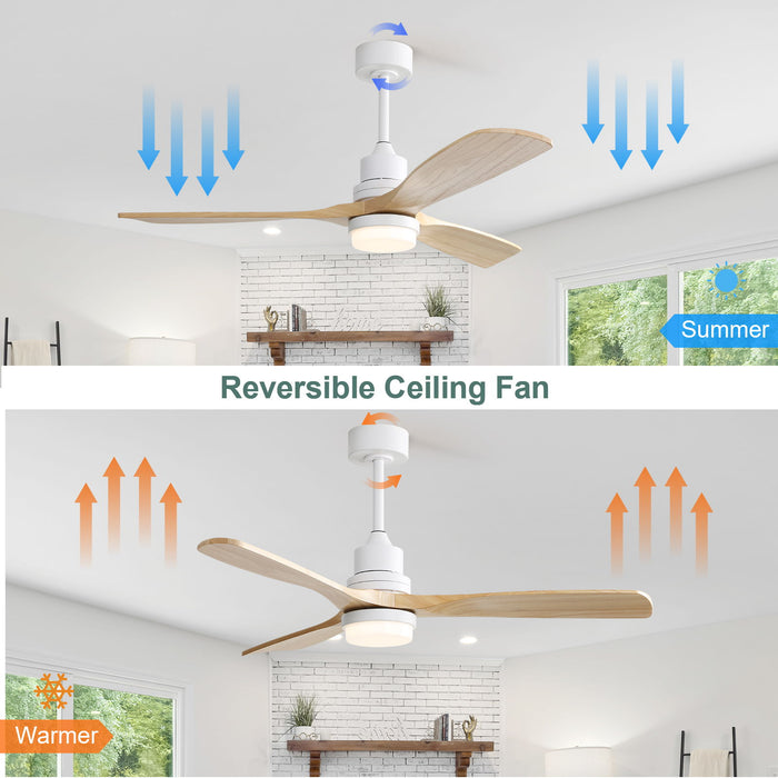 Indoor Ceiling Fan With Dimmable Led Light 6 Speed Remote Silver 3 Wood Blade Reversible DC Motor For Bedroom, White