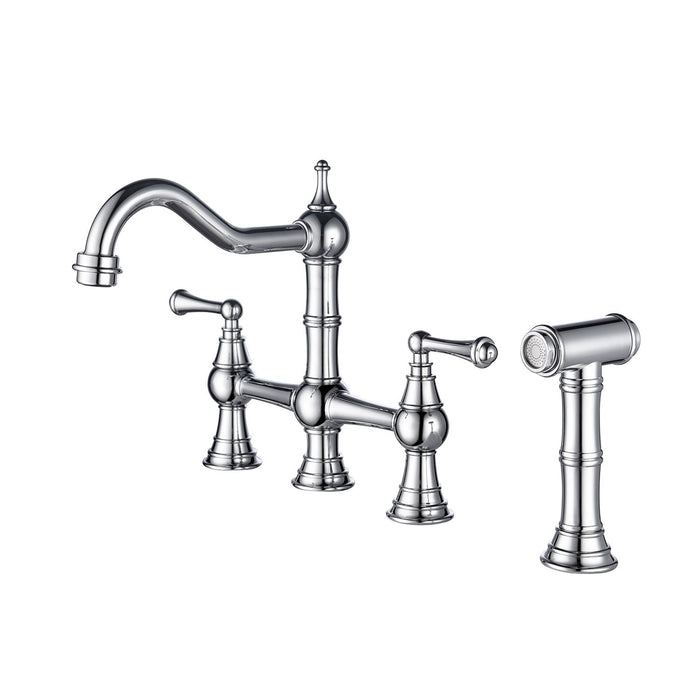 Bridge Dual Handles Kitchen Faucet With Pull Out Side Spray In - Chrome