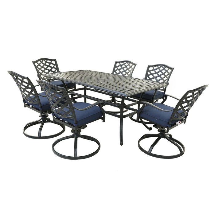 Rectangular 6 Person 68" Dining Set With Cushions - Navy Blue